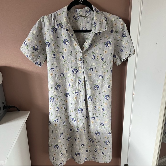 Vintage Match Made in USA Linen Floral Button-Up Dress - Picture 1 of 7